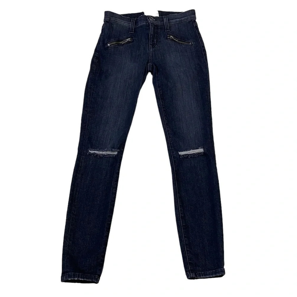 Current/Elliot Jeans Black Zip Skinny Detail Distressed Denim Size 25 0